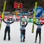 Siegerfoto Podium vom 7.2.2021 v.l. Nika Kriznar, Sara Takanashi, Silje Opseth